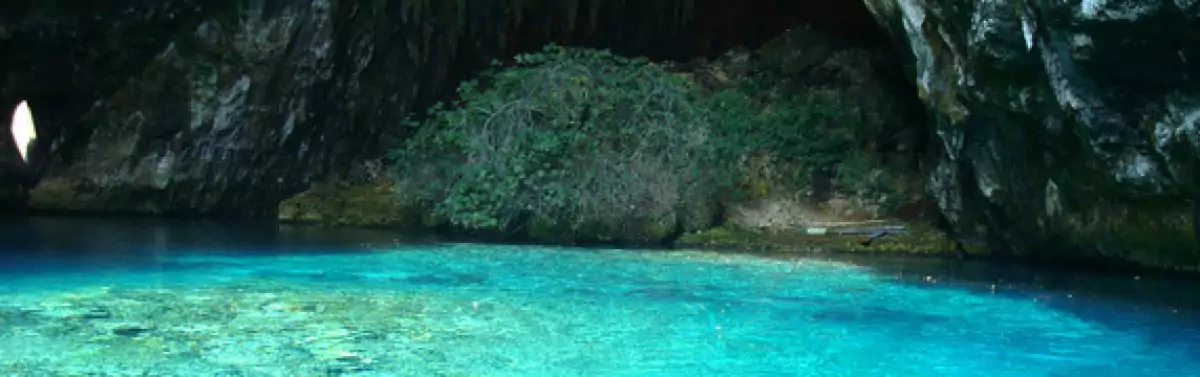 the underground lake, a partly collapsed roof made way for the sunlight